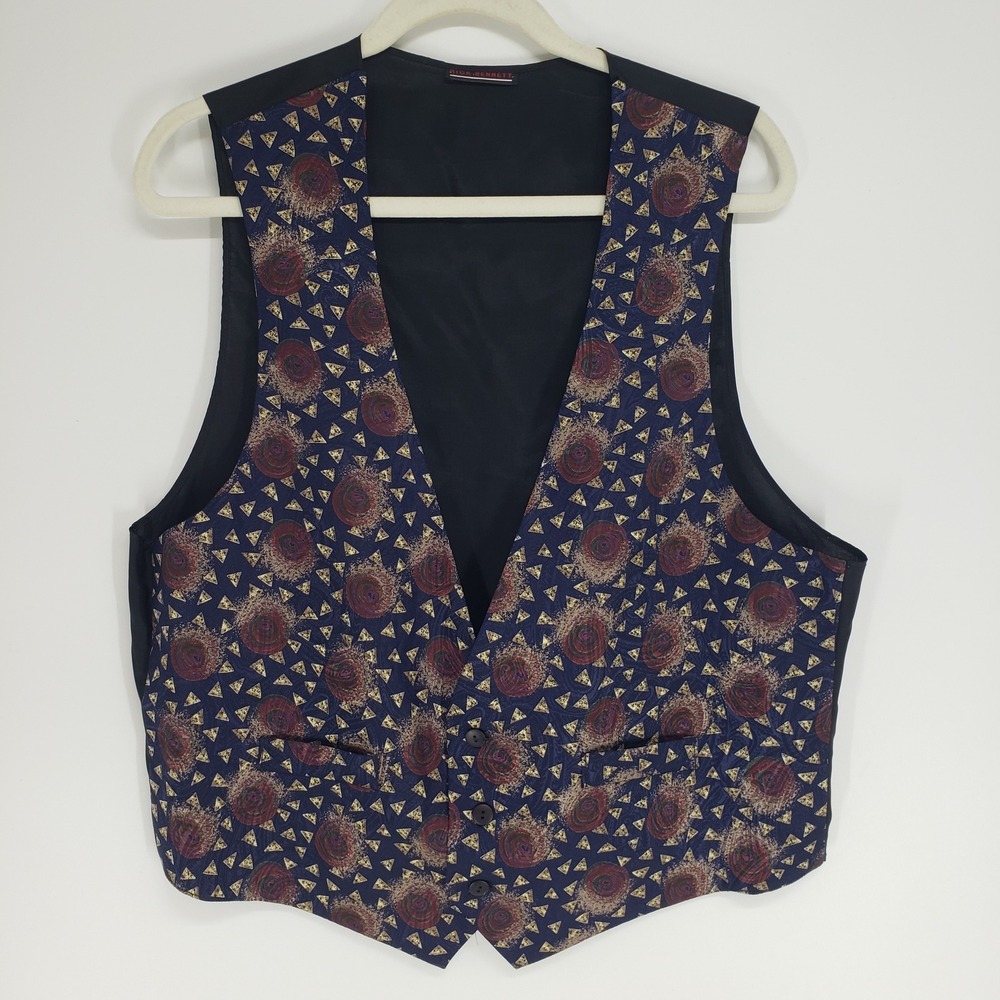 Vintage 90s Rick Bennett Abstract Geometric Vest Men Sz Large Navy Burgundy USA